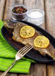 Delicious Baked Rainbow Trout With Lemon Straight From The Oven Stock Photo