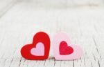 Hearts On Wooden Stock Photo