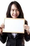 Business Lady Holding White Board Stock Photo