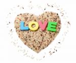 Organic Brown Rice With Love Stock Photo