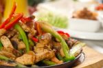 Original Fajita Sizzling Hot  On Iron Plate Stock Photo