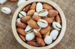 Many Almonds With Close Up Shots Stock Photo