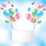 Balloons With White Sign On A Blue Sky Background. Colorful Balloons Stock Photo