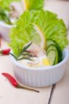 Fresh Garlic Cheese Dip Salad Stock Photo