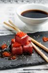 Red Tuna Sashimi With Salmon Roe Stock Photo