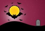 Halloween Bat Moon Circle Gravestone  Stock Photo