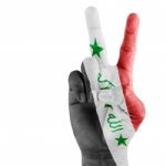 Iraq Flag On Hand Stock Photo