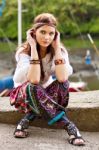 Portrait Of Young Hippie Girl Stock Photo