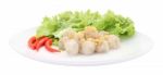 Tapioca Balls With Pork Filling On White Dish Stock Photo