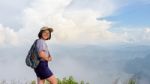 Teen Girl Hiker On Mountain Stock Photo