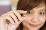 Women Show The Pill For Healthy In Horizontal Stock Photo