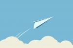 Paper Plane Over Blue Sky Stock Photo