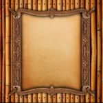 Wood Frame On Bamboo Walls Stock Photo