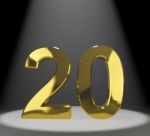 Golden Number 20 With Spotlit Stock Photo