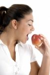 Young Female Going To Eat Apple Stock Photo