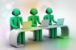 3d People In A Modern Desk With Laptop Stock Photo