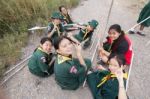 Student 11-12 Years Old, Scout Assembly, Teepangkorn Scout Camp In Samut Sakhon Thailand Stock Photo