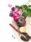 Teapot, Bowl And Hibiscus Tea Stock Photo