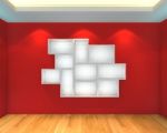 Abstract Shelves With Red Empty Room Stock Photo