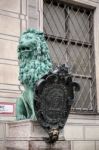 Statue Of  A Green Lion At Odeonsplatz In Munich Stock Photo