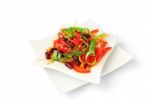 A Salad Of Tomatoes, Sweet Peppers, Red Beans, Carrots With Sesa Stock Photo