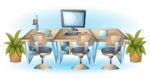 Cartoon  Illustration Interior Office Room With Separated Layers Stock Photo