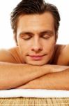 Man Resting With Closed Eyes At Spa Stock Photo