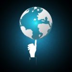 Technology Businessman Hand Point World Globe Stock Photo