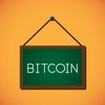 Bitcoin With Hanging Wood Sign Board Stock Photo