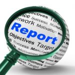 Report Magnifier Definition Shows Progress Statistics And Financ Stock Photo