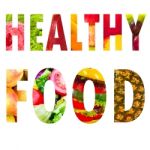 Healthy Food Word Text In Capital Letters On White Background Stock Photo