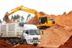 vehicles with Mulch Wood Pieces Stock Photo