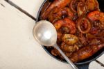 Fresh Seafoos Stew On An Iron Skillet Stock Photo