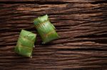 Nham Sour Pork In Banana Leaves Thai Food Stock Photo