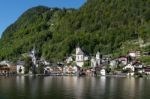 View Of Hallstatt From Hallstatt Lake Stock Photo