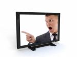 Shouting Man In Television Stock Photo