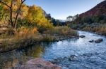 Autumn Sunlight On The Virgin River Valley Stock Photo