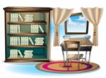 Cartoon  Illustration Interior Library Room With Separated Layers Stock Photo