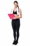 Female Instructor With A Diet Chart Stock Photo