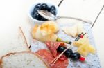 Mix Cold Cut On A Stone With Fresh Pears Stock Photo