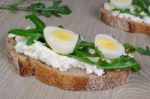 Sandwich With Ricotta, Egg And Arugula Stock Photo