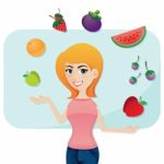 Cartoon Cute Girl With Fruits Stock Photo