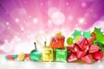 Christmas Gifts Boxes On Pink Background Stock Photo