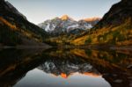 Maroon Bells Peak Sunrise Aspen Fall Colorado Stock Photo