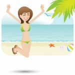 Cartoon Sexy Girl On The Beach Stock Photo