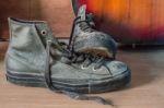 Sneakers On A Wooden Stock Photo