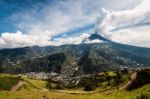 Eruption Of A Volcano Tungurahua, Cordillera Occidental Of The A Stock Photo