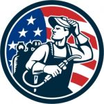 Welder Looking Side Usa Flag Circle Retro Stock Photo