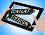 Content Design Tablet Means Message And Graphics Stock Photo