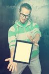 Good Looking Smart Nerd Man With Tablet Computer Stock Photo